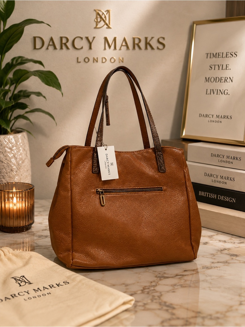 Darcy Marks London Cognac Shoulder Tote Purse NWT
